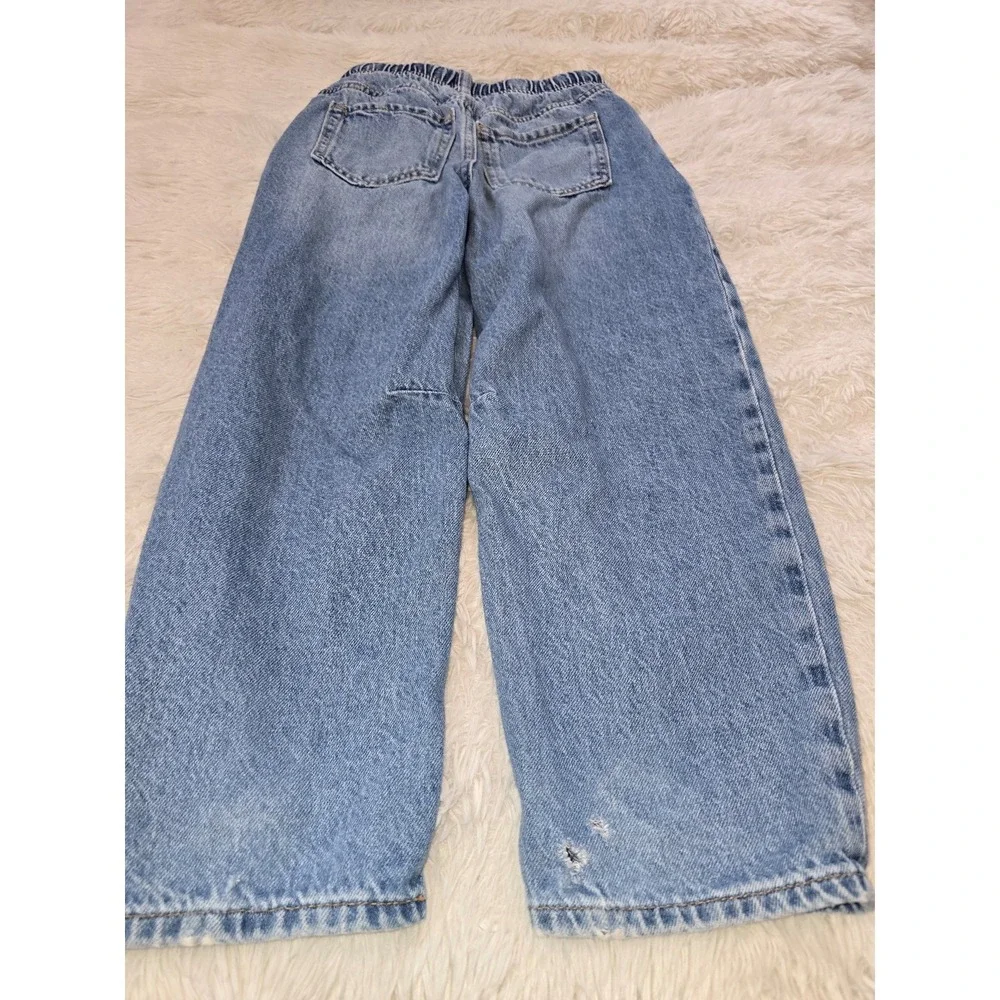 Gap Kids Barrel Jeans Size M Medium Blue Denim Elastic Waist Drawstring Balloon